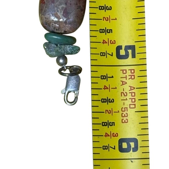 Vintage Chunky Artisan Natural Stone Turquoise Jasper Bracelet Sterling 5.5" - Picture 7 of 7